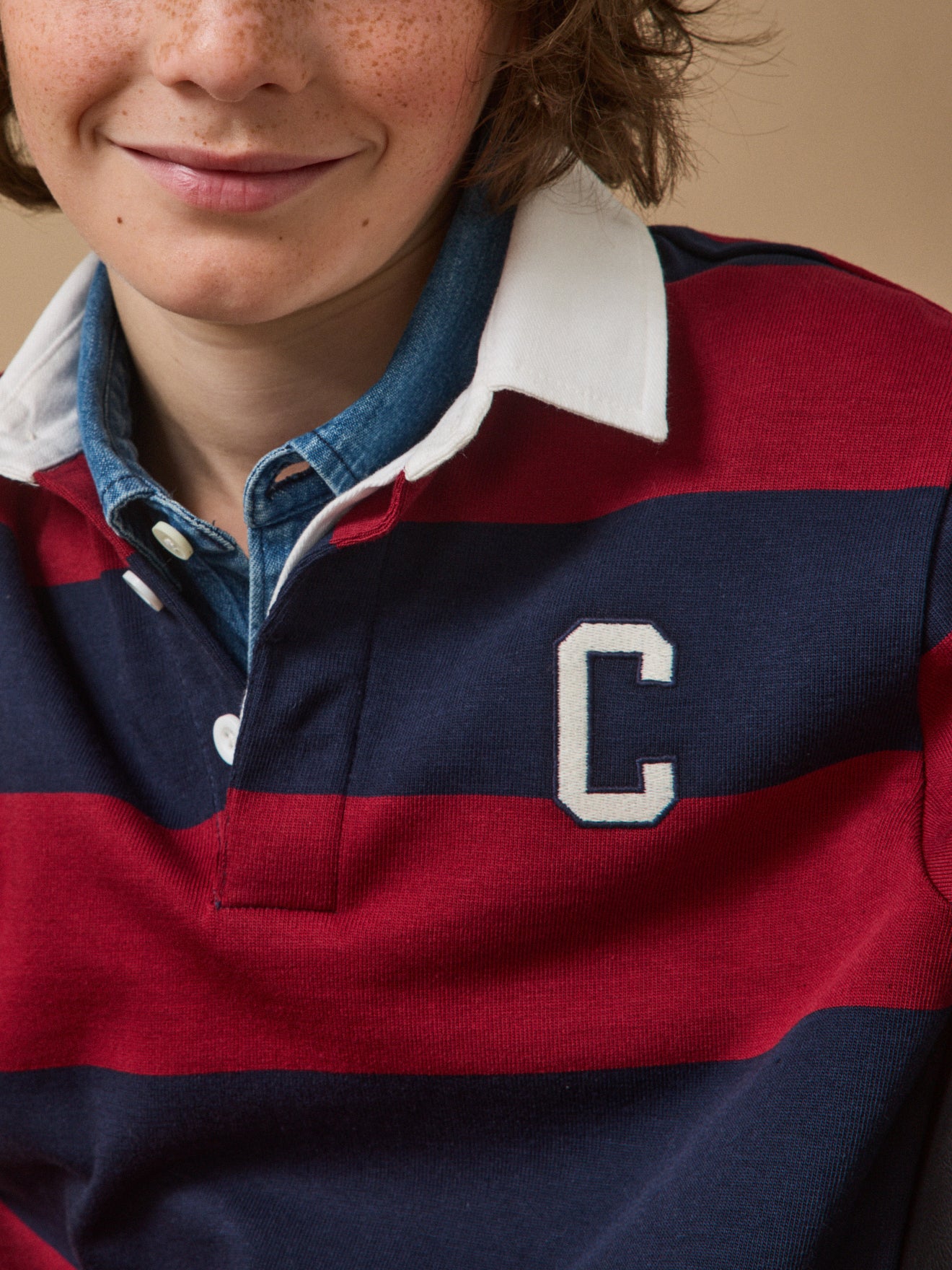 Jungen Rugby-Poloshirt, gestreift