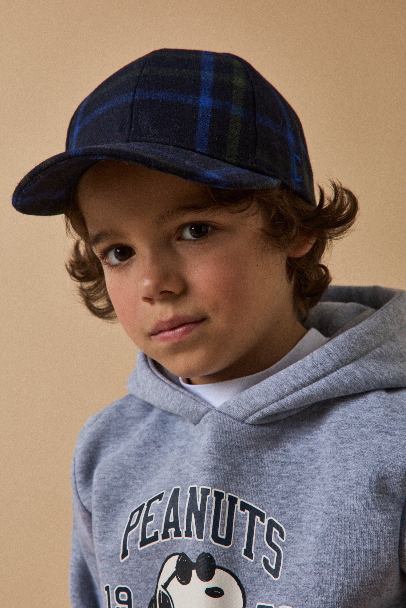 Jungen-Cap aus kariertem Wollstoff