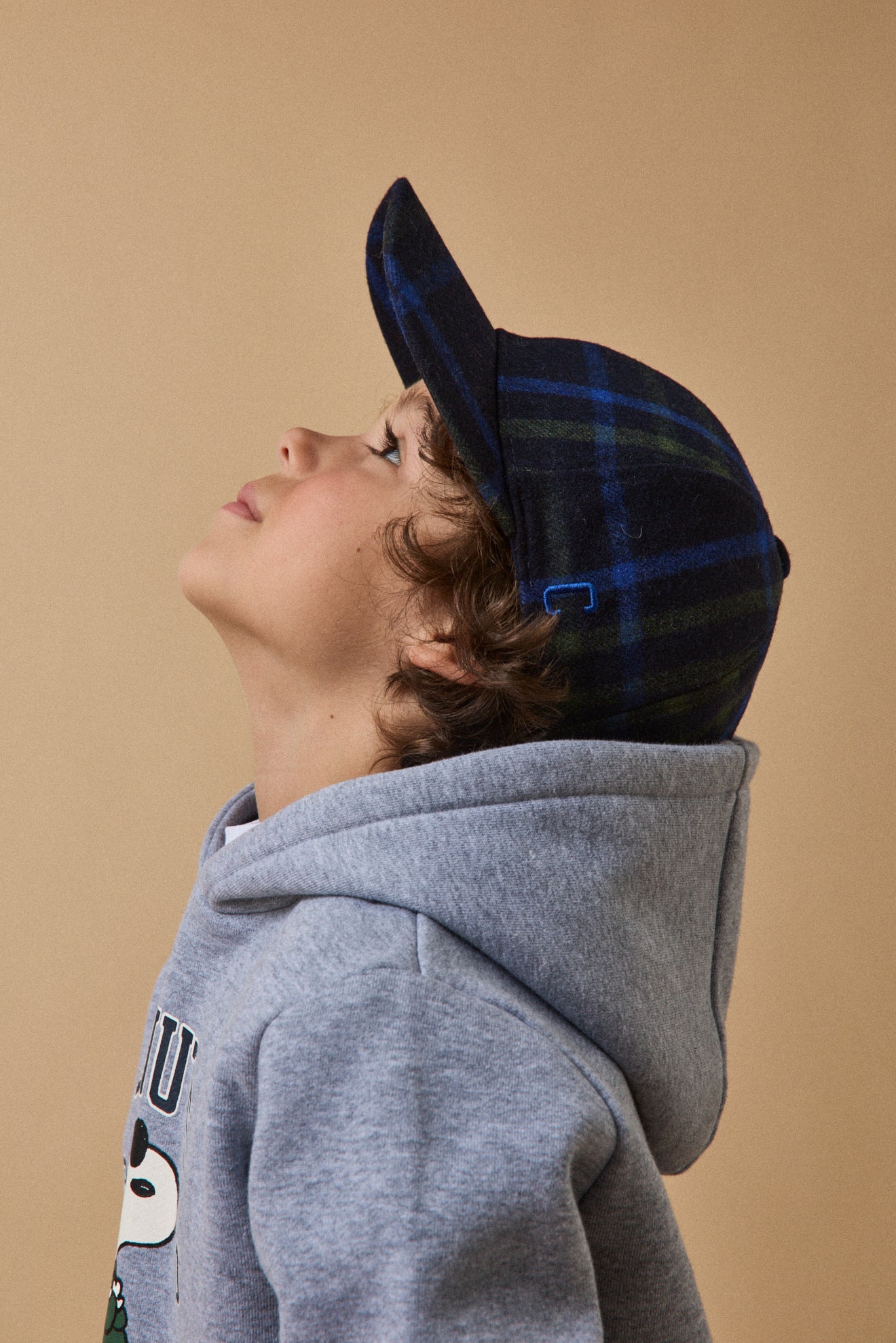 Jungen-Cap aus kariertem Wollstoff