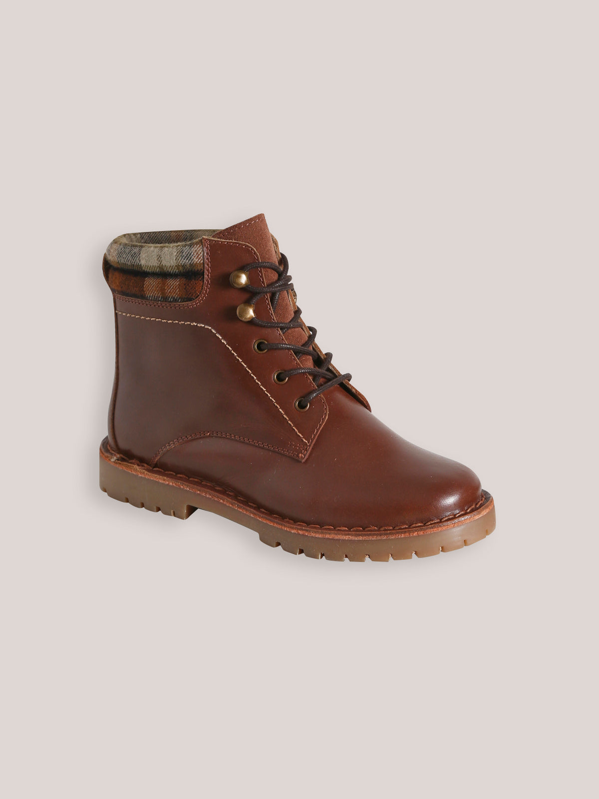Jungen-Stiefel aus Leder mit kariertem Schaft