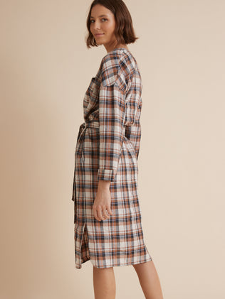 Robe-housse carreaux femme en lin