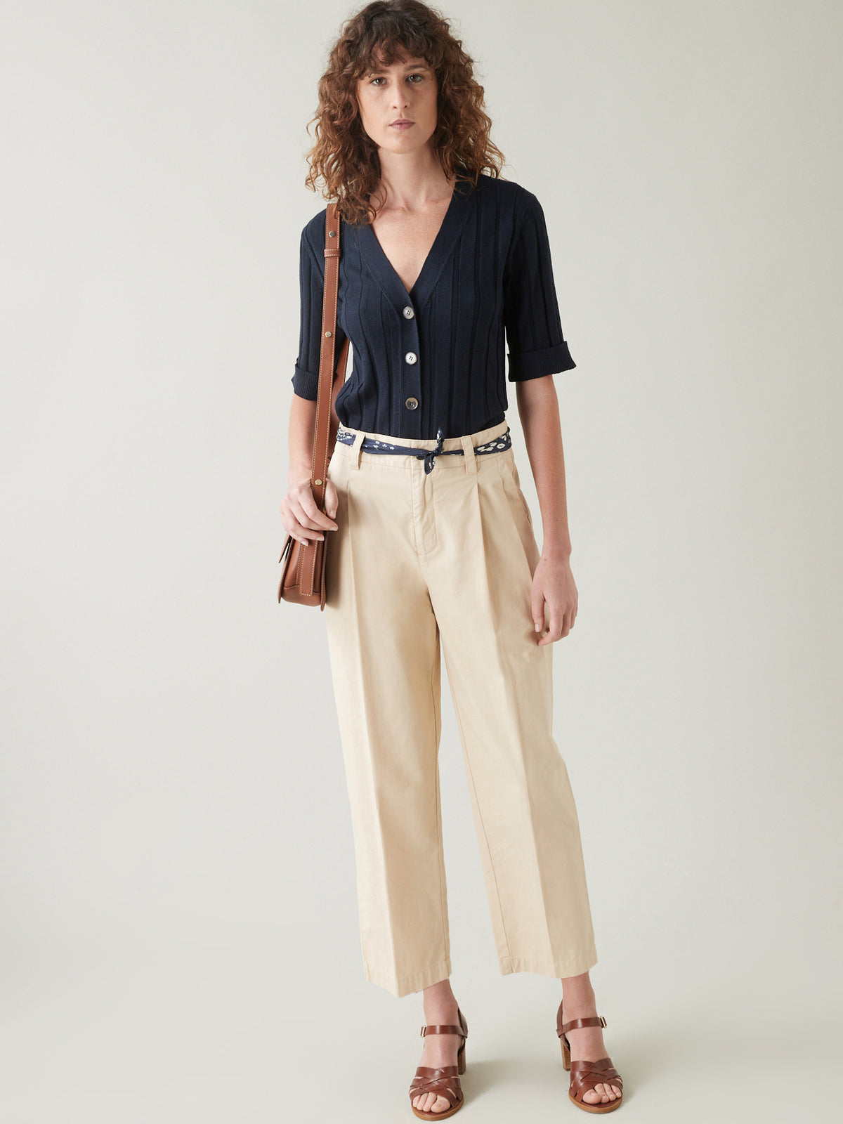 Pantalon carotte femme en coton et lin