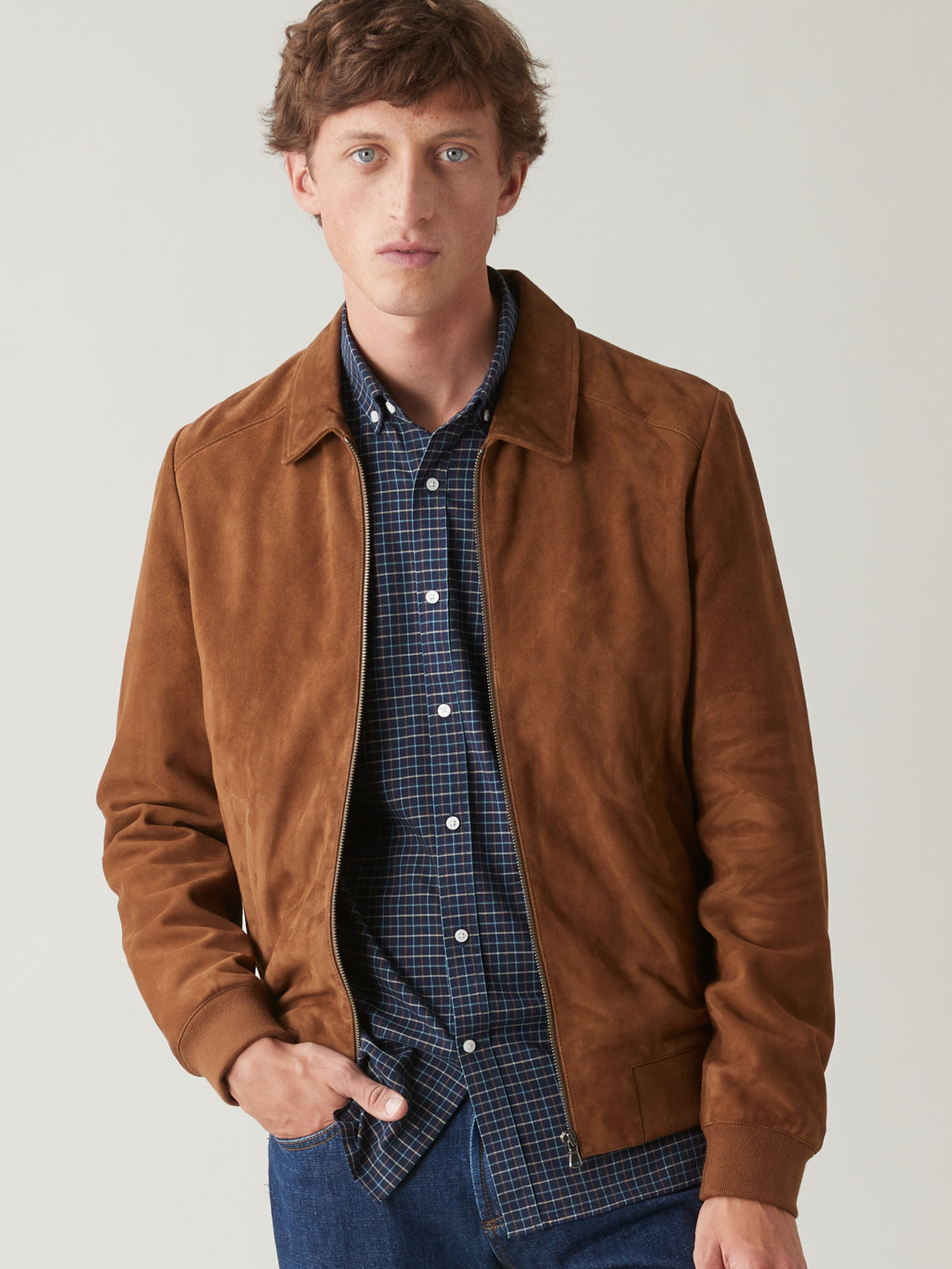 Blouson zippé velours de chèvre homme