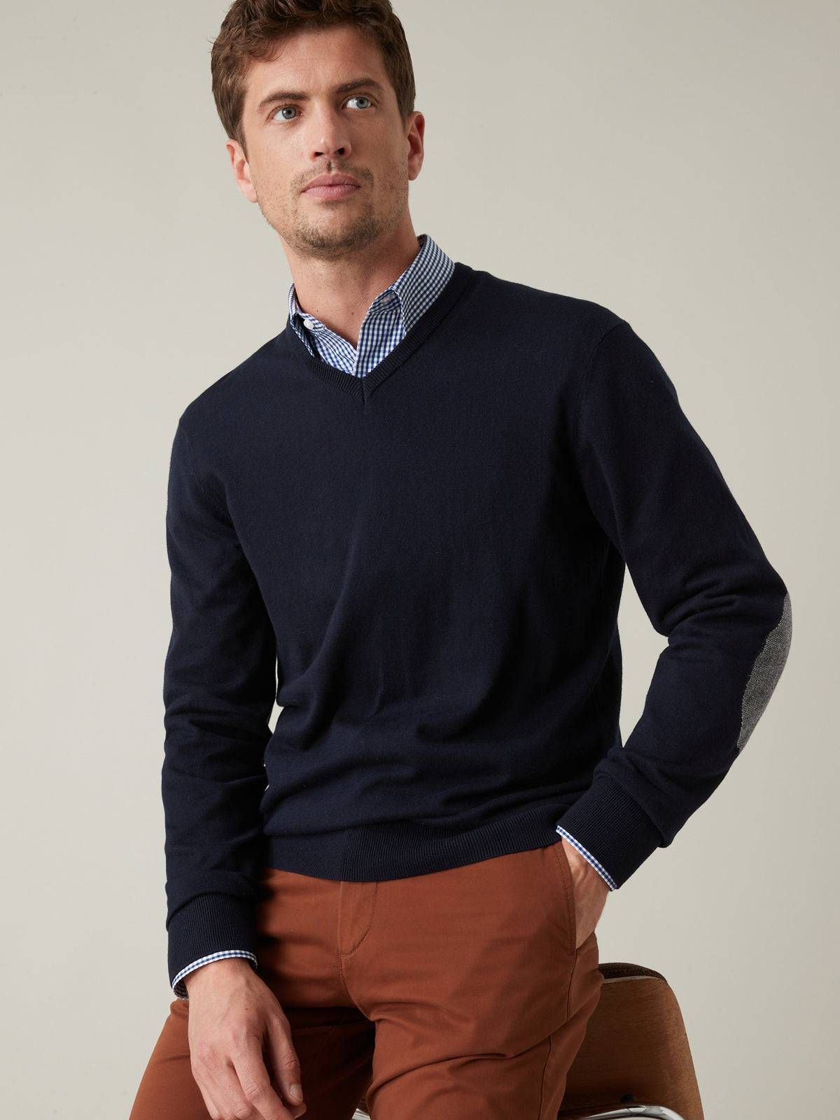 Pull col V homme coton, soie et cachemire